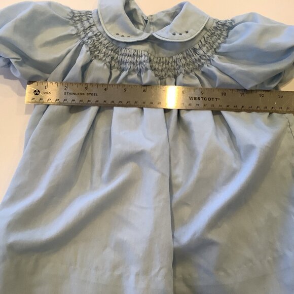 Vintage Infant Dress Blue Smocked Short Sleeves Collar Hand Sewn Approx 3 Mons - Picture 3 of 6